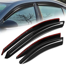 Auto Dynasty 4Pcs Carbon Fiber Pattern Window Visors Compatible with 2005-2010 Pontiac G6, Tape-On Front & Rear Window Deflectors Rain Guards Sun Wind Air Side Vent Shade, Glossy Black