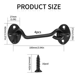 4 Pcs 4 Inch Door Hook Latch for Window Brace,gate Latch,barn Door Latch,Doors Hook Latch,Hook and Eye Latch for doorCabin Hook and Eye Latch Lock.
