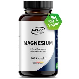 Magnesium, 400 mg, 300 Capsules (10 months supply); Pure Magnesium 400 mg per Capsule Vegan Wehle Sports Premium Quality
