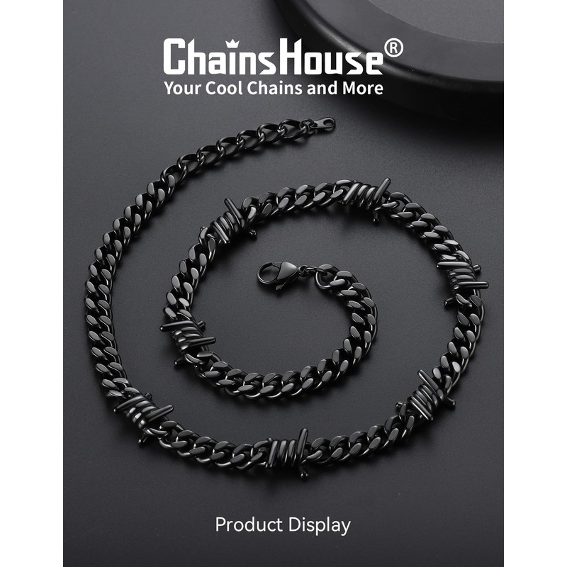 Cuban Chain Necklace for Mens Thorns Link Barbed Wire Collar