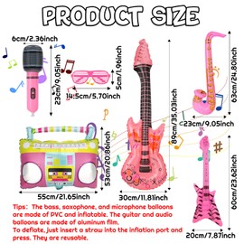 Candcamp 6 Pcs Inflatable Party Props, Photo Booth Props with Glasses, Inflatable Guitar, Bass, Radio, Microphone and Saxophone, Props for 80s 90s Themed Disco Party Photo Booth Decoration