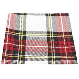 King & Priory Traditional White & Red Tartan Pocket Square, Handkerchief, Check, Plaid