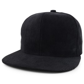 Trendy Apparel Shop High Profile Structured Woven Corduroy Plain Snapback Cap - Black