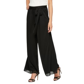 Alex Evenings Women's Wide Leg Chiffon Dress Pant for Mother of The Bride, Elegant Party Outfit (Petite and Regular Sizes), Black Mesh Tie Waste, Medium