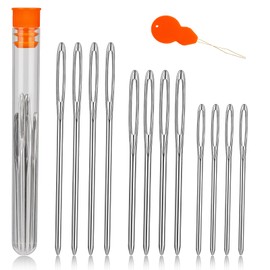 TLKKUE 12 Pcs/3 Sizes Large-Eye Blunt Needles, Stainless Steel Yarn Needle with Needle Threader, Tapestry Needle for Sewing Crochet Knitting Embroidery (Silver)