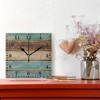 Wall Clock Teal Green Brown Retro Rustic Wood Texture Decorative
