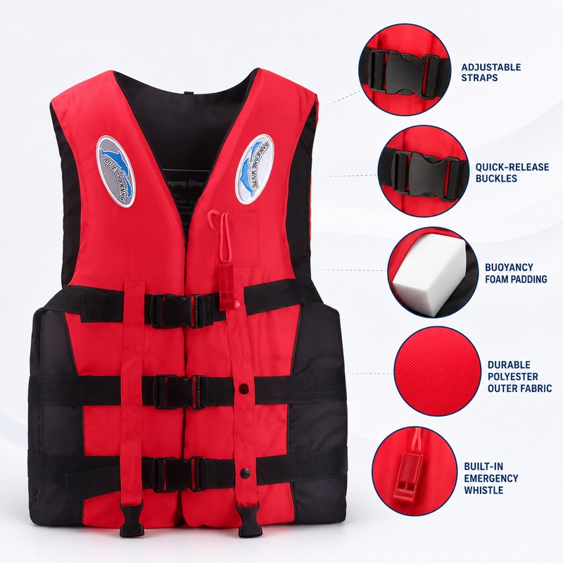 Adjustable Life Vest for Water Activities – Polyester Buoyancy Aid