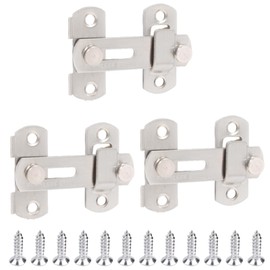 VitalBloom Door Lock Set of 3 Sliding Door Lock Copper Retro Style Stainless Steel Door Buckle Bolt 180 Degree Clamp Type Stainless Steel (Silver)