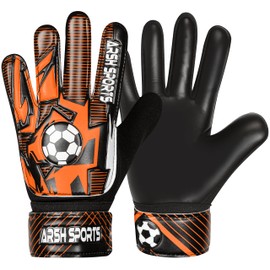Arsh Sports Soccer Goalie Gloves for Kids,Goalkeeper Gloves for Youth Boys Girls 4MM Latex Palm,Anti Slip,Super Gip Double Wrist Protection (Black-Orange, Size 8 Suitable for Size M-L Adult)