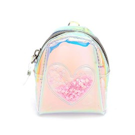 Chris.W Holographic Transparent Zipper Coin Pouch Bag Mini Heart Star Change Purse with Key Chain Clip for Women Girls
