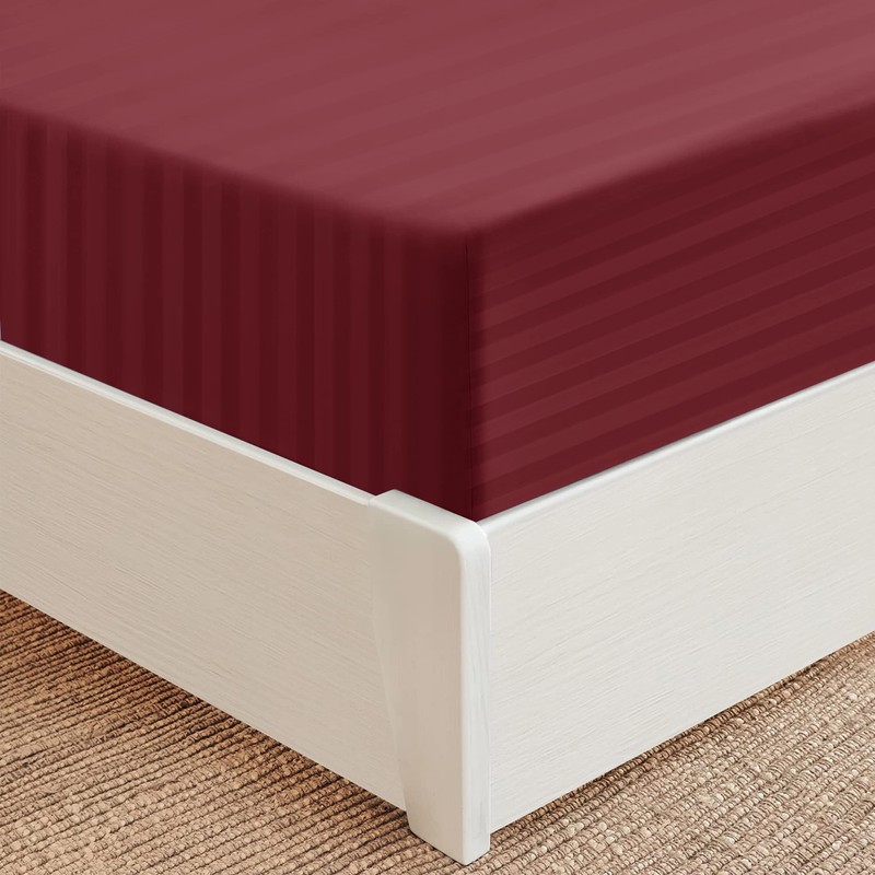 Hafaa Double Fitted Sheet Soft Satin Strips Microfiber Bed Sheets