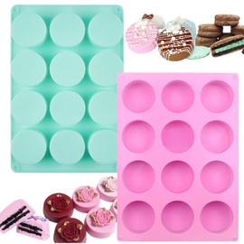 Sweetfamily Cookie Chocolate Silicone Mold,2 Pack 12-Cavity Round Cylinder Chocolate Cover Molds for Candy Mini Cakes Jelly Pudding Mini Soap Muffin Baking (Blue + Pink)