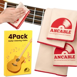 4-Pack Ultrafine Fiber Guitar Cleaning Cloths, 3 Sizes Quick Clean Polish Kit for Guitar, Piano, Trumpet, Saxophone, Professional Grade Instrument Care for Enthusiasts (1x10*10" 2x12*12" 1x12*16")