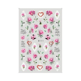 Rose Daisy Heart Love Flower Nail Sticker Geometric Stripes Line Leopard Print B111 Nail Wraps Art Stickers Manicure Supplies for Women for Home Nails Full Long Lasting Easy Apply and Remove