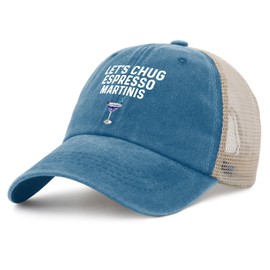Ositerpz Let's Chug Espresso Martinis Hat Trucker Hat Men Trendy Mesh Cap for Summer Lake Blue