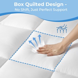 YUGYVOB Full Size Mattress Topper - 600GSM Extra Thick Cooling & Breathable Mattress Pad with Deep Pocket 8"-21" & Soft Down Alternative Filling, White