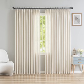 OYRING Faux Linen Light Filtering Pinch Pleated Curtains for Living Room, Semi Sheer Pinch Pleated Drapes with Tieback and Hooks 1 Panel 84" W x 84" L