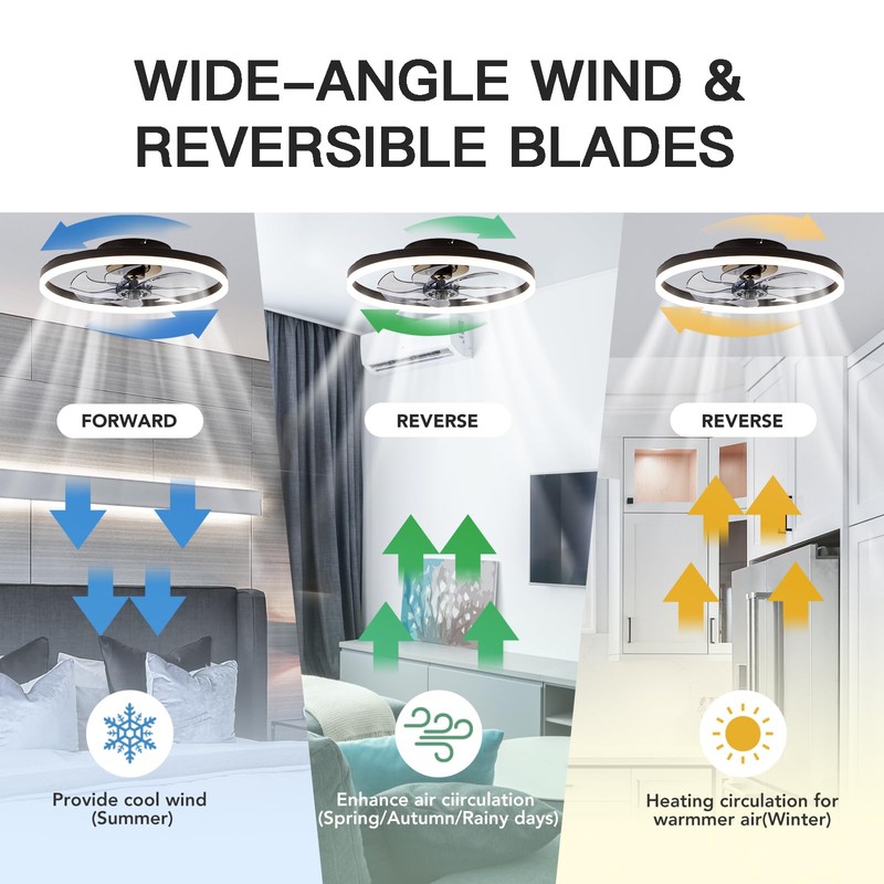 STERREN 20'' Modern Low Profile Ceiling Fan with Light, Bedroom