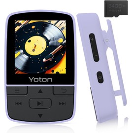 YOTON MP3 Player with Bluetooth 5.2, 64GB Large Storage, HiFi-Music, Mini Size, with Sports Clip, Independent Volume Botton, FM Radio, Earphones included (Purple)
