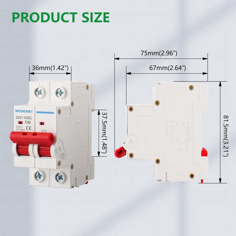 Wengart DC circuit breaker DZ47-63Z, DC500V 32A 2-pin, DIN rail