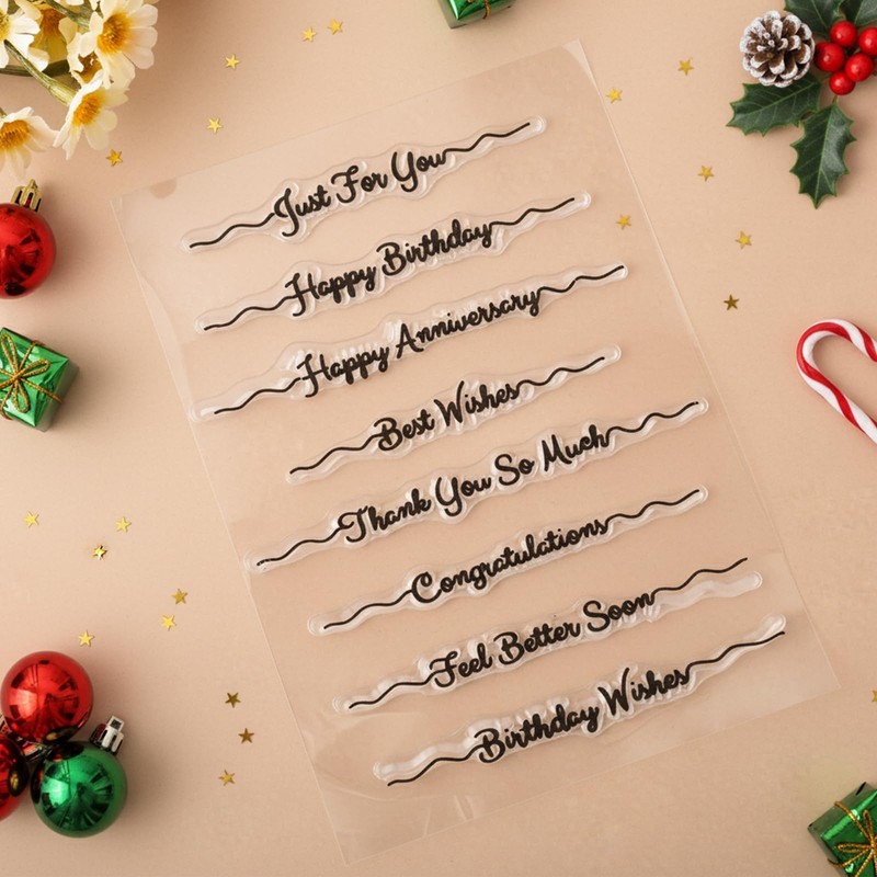 Outus 4 Pcs Merry Christmas Words Clear Stamps Blessing Sentiment