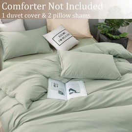BESTDESIL Sage Green Duvet Cover Set King,Washed Microfiber Bedding Comforter Cover Set,3 Pieces Duvet Cover with Zipper Closure