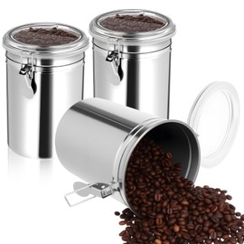 EupHHonycs Stainless Steel Canisters Set, 3 Pack Kitchen Airtight Canister with Lids 62 oz Food Storage Container with Airtight Clamp and Clear Lid Metal Containers for Coffee Sugar Flour Tea Spice