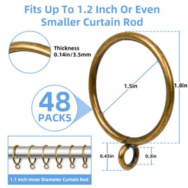 Manysky Curtain Rings with Eyelets, 48 Pack Metal Drapery Rings for Pinch Pleat Curtains Panels, Drape Rings Fits Up to 1.2 in Curtains Rod, 1.5 Inch I D Antique Bronze