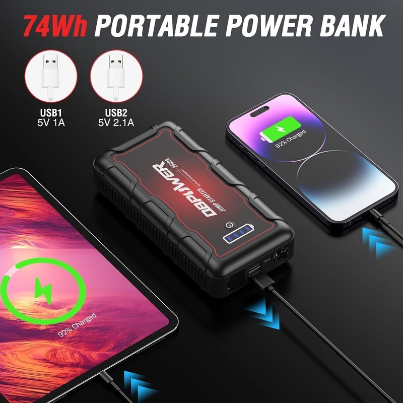 DBPOWER Jump Starter 2500A Peak 74Wh Portable Car Jump Starter