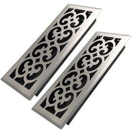 Howeall 4x12 Inches 2 Pack Heavy Duty Walkable Floor Register Easy Adjust Air Supply Lever Floor Vents - Charlotte Design - Vent Cover for Home Floor - Satin Nickel