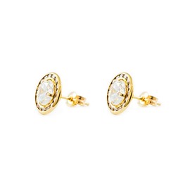 Women's and Children's Round Stud Earrings with Zircon 9 Carat (375) Yellow Gold Gift Box, Yellow Gold