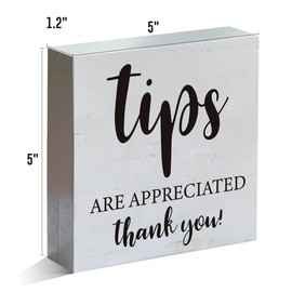 Farmhouse Tips are Appreciated Thank You Wooden Box Sign Rustic Office Wood Block Tabletop Sign Desk Sign Decor for Home Office Shelf 5 X 5 Inches