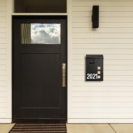 LAND·VOI Wall Mounted Mailbox with 4 Keys, Post Box for Wall and Fence, Viewing Windows, Nameplate, Easy to Install, 3.94 x 9.8 x 15.6 Inches, Large Capacity, Includes Mailbox Numbers, Matt Black