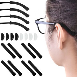 oruola 4 Pairs Glasses Ear Cushions,Soft Knitted Cotton Anti Slip Eyeglass Temple Tips,Eyeglass Ear Cushions for Comfort,Eyewear Retainer Glasses Arm Sleeve for Sunglasses,Black