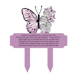 Butterfly Grave Decorations for Cemetery, Waterproof Garden Stake, 10x8 Inches Grave Site Decorations for Cemetery (Purple)