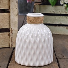 Vase Flower Ceramic White Vases Bottle Shaped Decorative Wedding Table Centperices Embossed Flower Arrange Display GIFT (White)