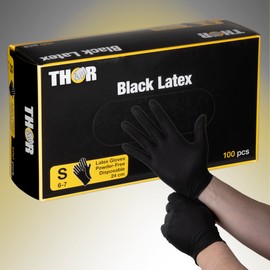 ABENA Thor Black Latex Gloves Pack of 100 (Size S) | Black Powder-Free Disposable Gloves for Cooking, Cleaning, Grilling and much more | Disposable Gloves without Powder | Disposable Gloves Kitchen
