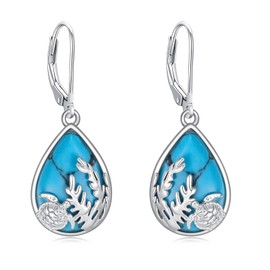 KZX Turtle Earrings Sterling Silver Turtle Earrings Turquoise Turtle Dangle Wedding Jewelry Thanksgiving Day Birthday Gift for Wife Grandma