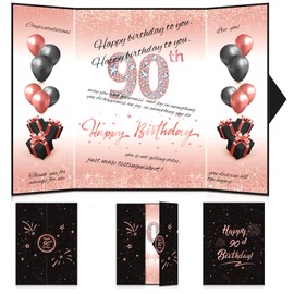 90th Birthday Decorations for Women,Rose Gold Black Happy 90th Birthday Signature Guest Book Alternative for Women Men 90th Birthday Anniversary Party Gifts Supplies Favor Decor Greeting Card Creative