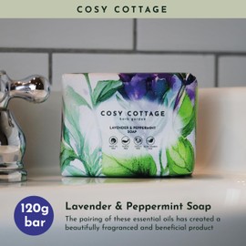 Cosy Cottage Herb Garden Lavender and Peppermint Soap Bar 120g | Handmade, Moisturising Herbal Soap| With Essential Oils| Soothing & Refreshing Scent | No Palm Oil, SLS, Additives or Plastic