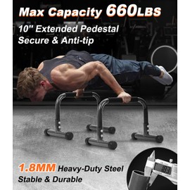 TABEKE Push Up Bar, 12 Inch High Non-Slip Parallettes Bars & Dip Bars With Foam Handles, Heavy-Duty No Wobbling Calisthenics Equipment For Handstand, L-Sit, Gymnastics, Strength Training Home Gym Use