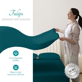 Carressa Linen 100% Egyptian Cotton Sheet Split King Size - 5 PC 800 High Thread Count Egyptian Cotton Split King Size Bed Sheets Set Teal, Soft, Cooling, 16" Deep Pocket Luxury Hotel Bedsheet