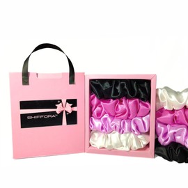 SHIFFORA Satin Silk Scrunchies For Women & Teens, Ponytail Holders, Elastic Bands, Hair Ties (Black, White, Pink, Dark pink) [Pack of 4], With A Surprise Gift