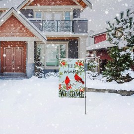Girlly Winter Christmas Cardinal Garden Flag Double Sided 12x18 Inch Hello Winter Snowflake Sign Welcome Yard Flag Farmhouse Outdoor Decor Burlap Red