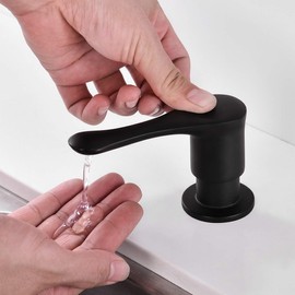 BZOOSIU Kitchen Sink Soap Dispenser Black Solid Brass Pump Head Sink Refillable Bottle, Spot Resist Stainless