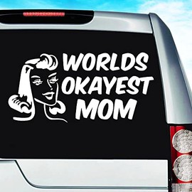 Worlds Okayest Mom | FunnyVinyl Decal Sticker for Car Truck Window Laptop Wall Cooler Tumbler | Die-Cut/No Background | Multiple Sizes and Colors, 8-Inch, White