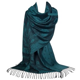GFM® Pashmina Style Scarf-Peacock Feathers-Peacock Green Blue-(DRV)(HD)(PCKPASH-P3-PCKKL)