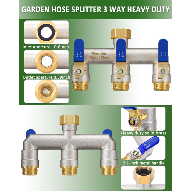 3 Way Hose Splitter Heavy Duty, Garden Hose Splitter with