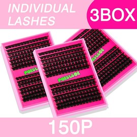PURELEOR Lash Clusters Kit Fluffy 50D 80D 100D 150D Individual Lashes D Curl Cluster Eyelash Extensions 10-16mm DIY Thick False Eyelashes Kit with Lash Bond and Seal Waterproof, Lash Applicator:_150D-3