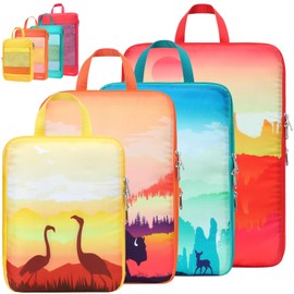 Cambond See Through Mesh Compression Packing Cubes for Travel Women - 4 Set Compression Cubes for Travel, Lightweight Expandable Travel Packing Organizers for Luggage Suitcases, National Park